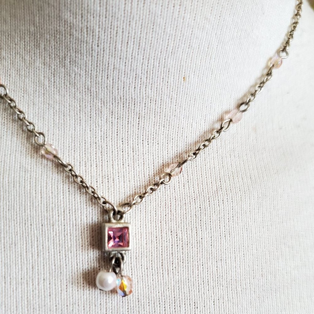 14" Silver Tone Rhinestone Pendant Necklace Simple Casual Fashion Design Style